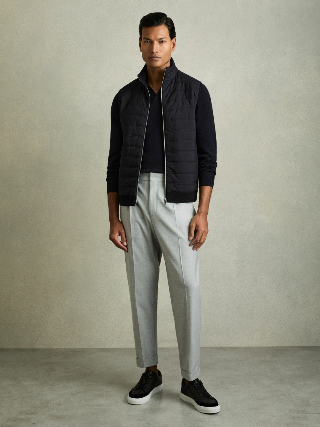 Hybrid Quilt and Knit Zip-Through Gilet Navy | Men