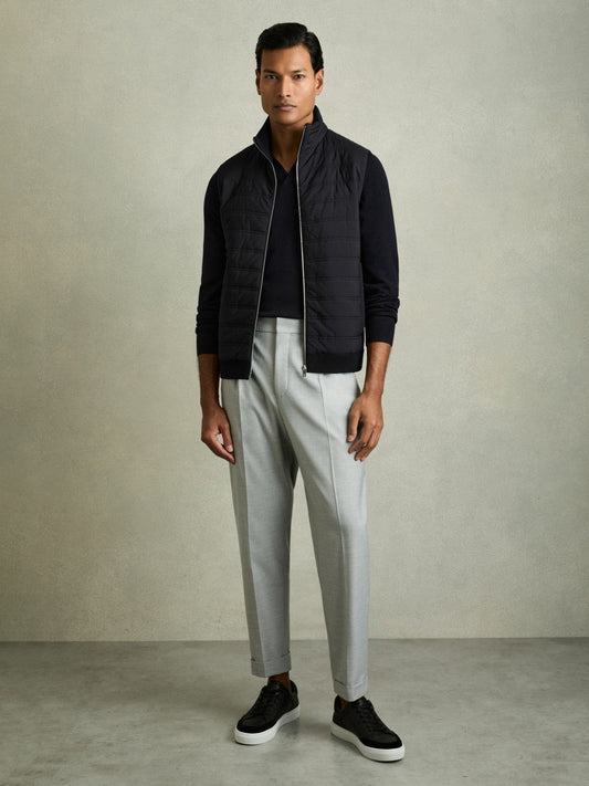 Hybrid Quilt and Knit Zip-Through Gilet Navy | Men