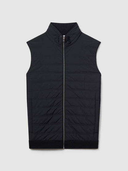 Hybrid Quilt and Knit Zip-Through Gilet Navy | Men