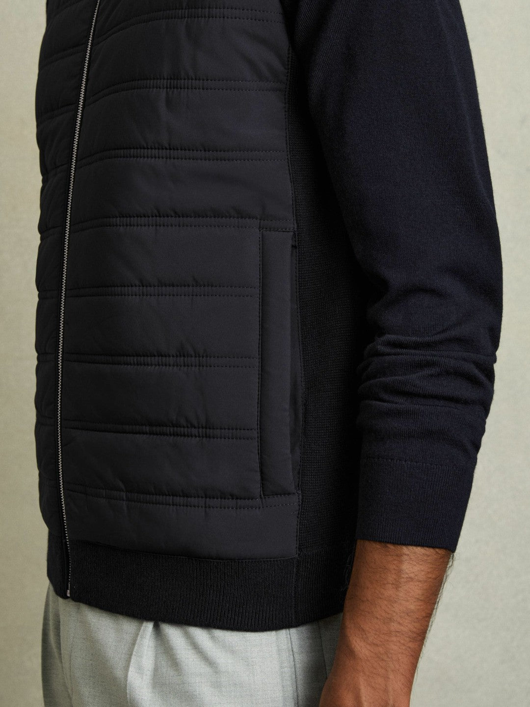 Hybrid Quilt and Knit Zip-Through Gilet Navy | Men