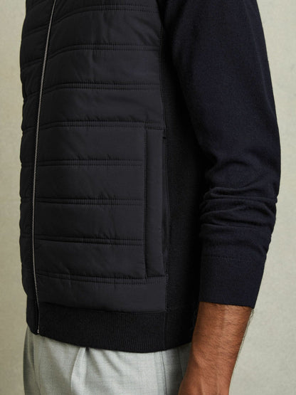 Hybrid Quilt and Knit Zip-Through Gilet Navy | Men
