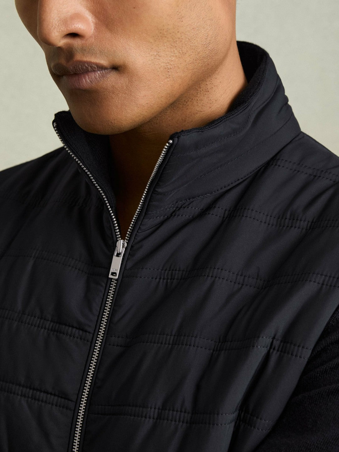 Hybrid Quilt and Knit Zip-Through Gilet Navy | Men