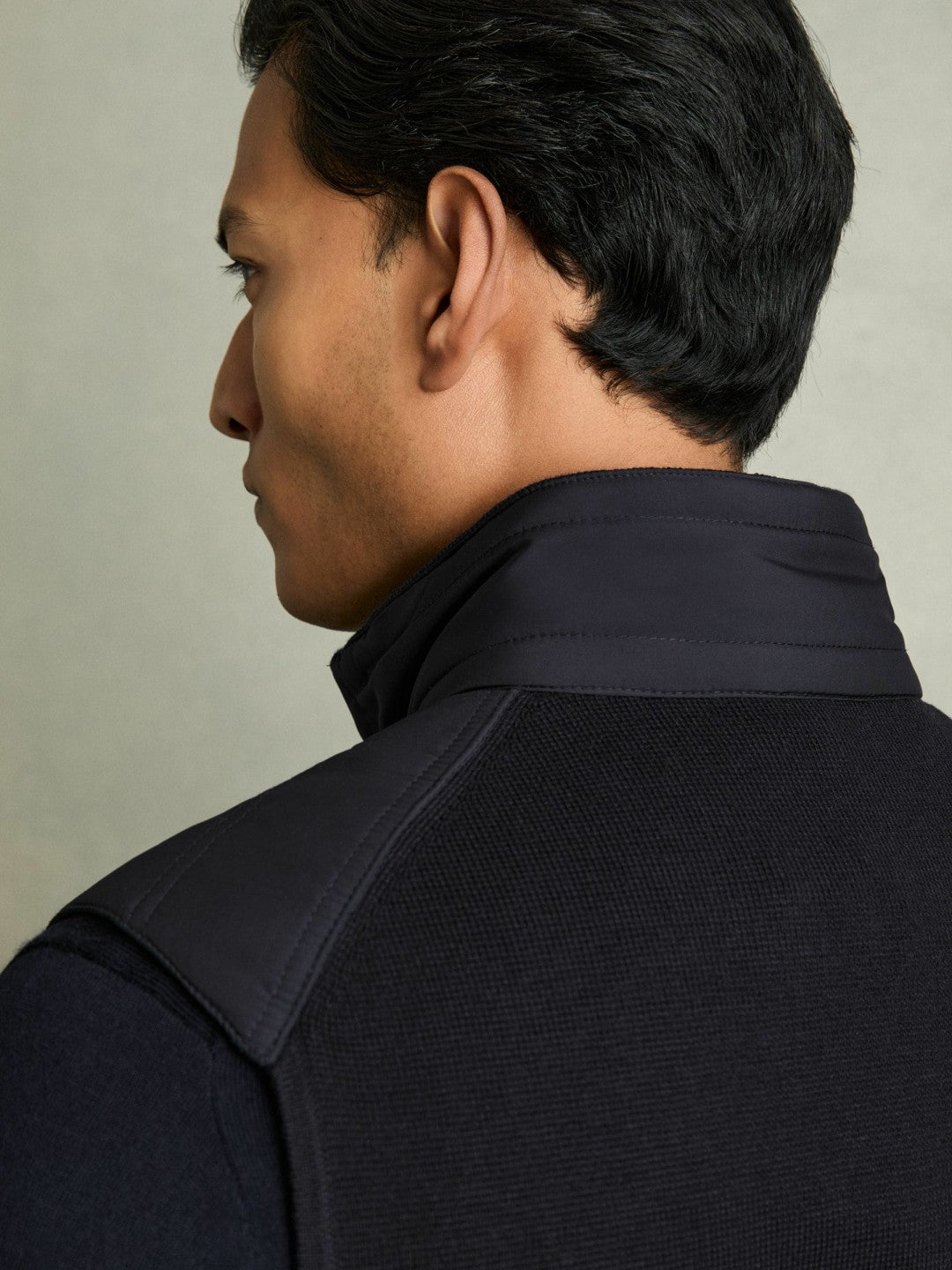 Hybrid Quilt and Knit Zip-Through Gilet Navy | Men