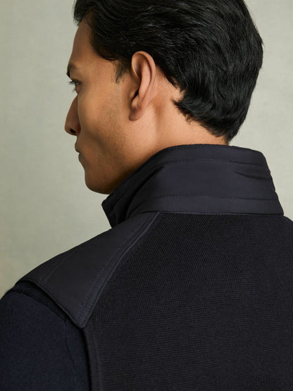 Hybrid Quilt and Knit Zip-Through Gilet Navy | Men