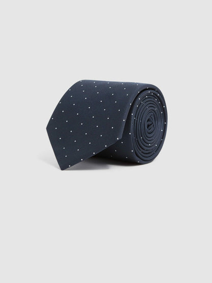 Polka Dot Silk Tie Navy | Men