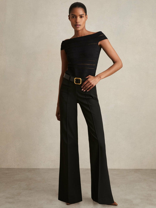 Petite High Rise Flared Trousers Black | Women