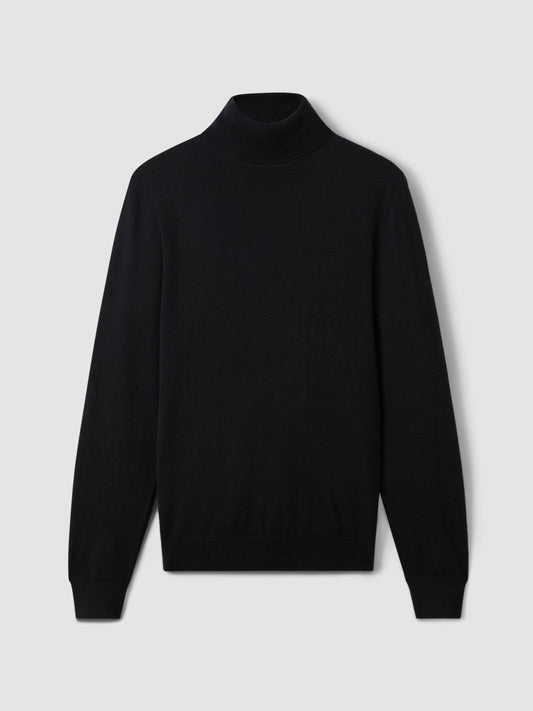 Slim Fit Merino Wool Roll Neck Jumper Navy | Men