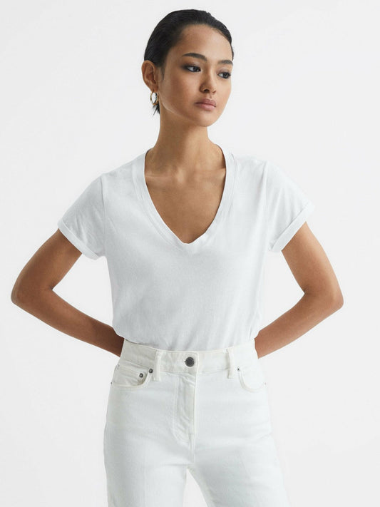 Cotton-Jersey V-Neck T-Shirt White | Women