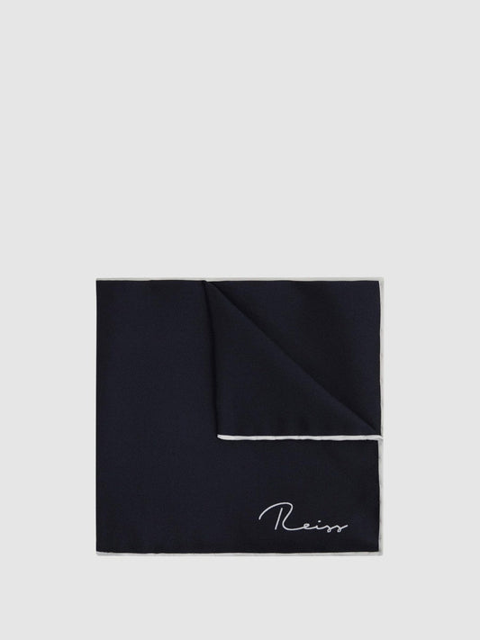 Plain Silk Pocket Square Navy | Men