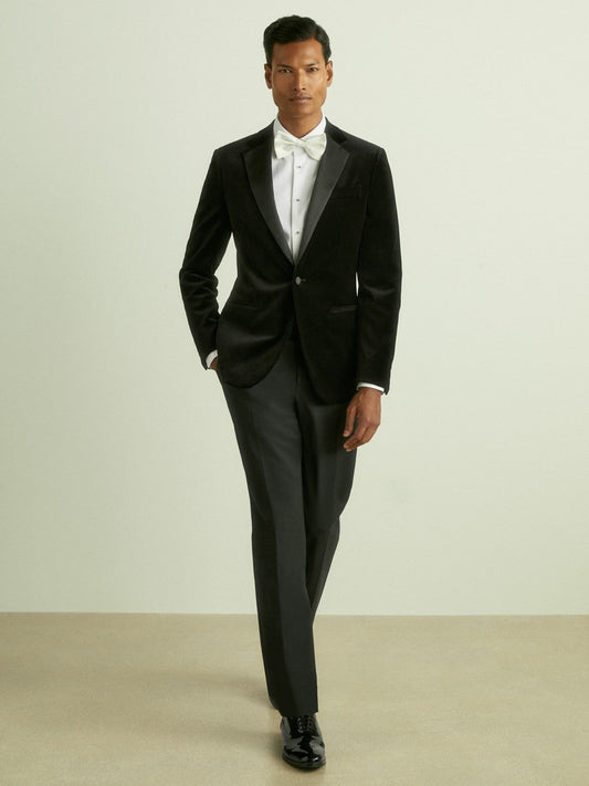 Velvet Single Breasted Slim Fit Jacket Black | Men