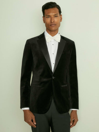 Velvet Single Breasted Slim Fit Jacket Black | Men