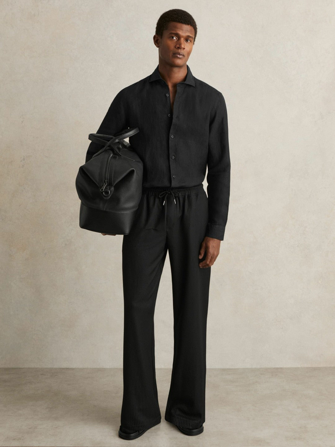 Linen Button-Through Shirt Black | Men