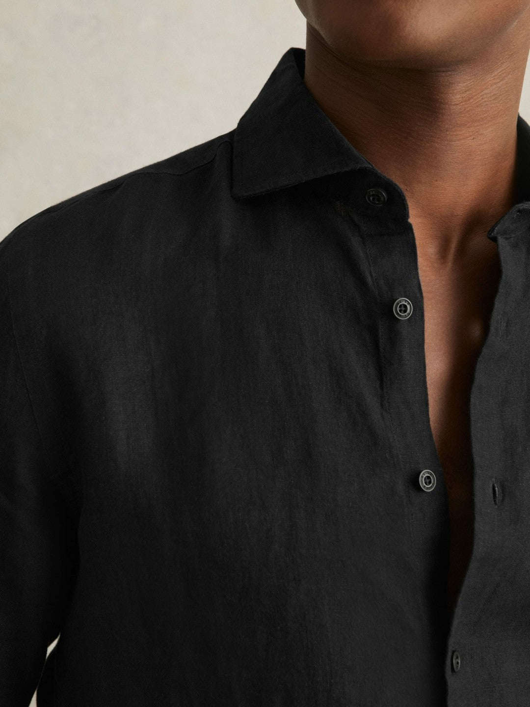Linen Button-Through Shirt Black | Men