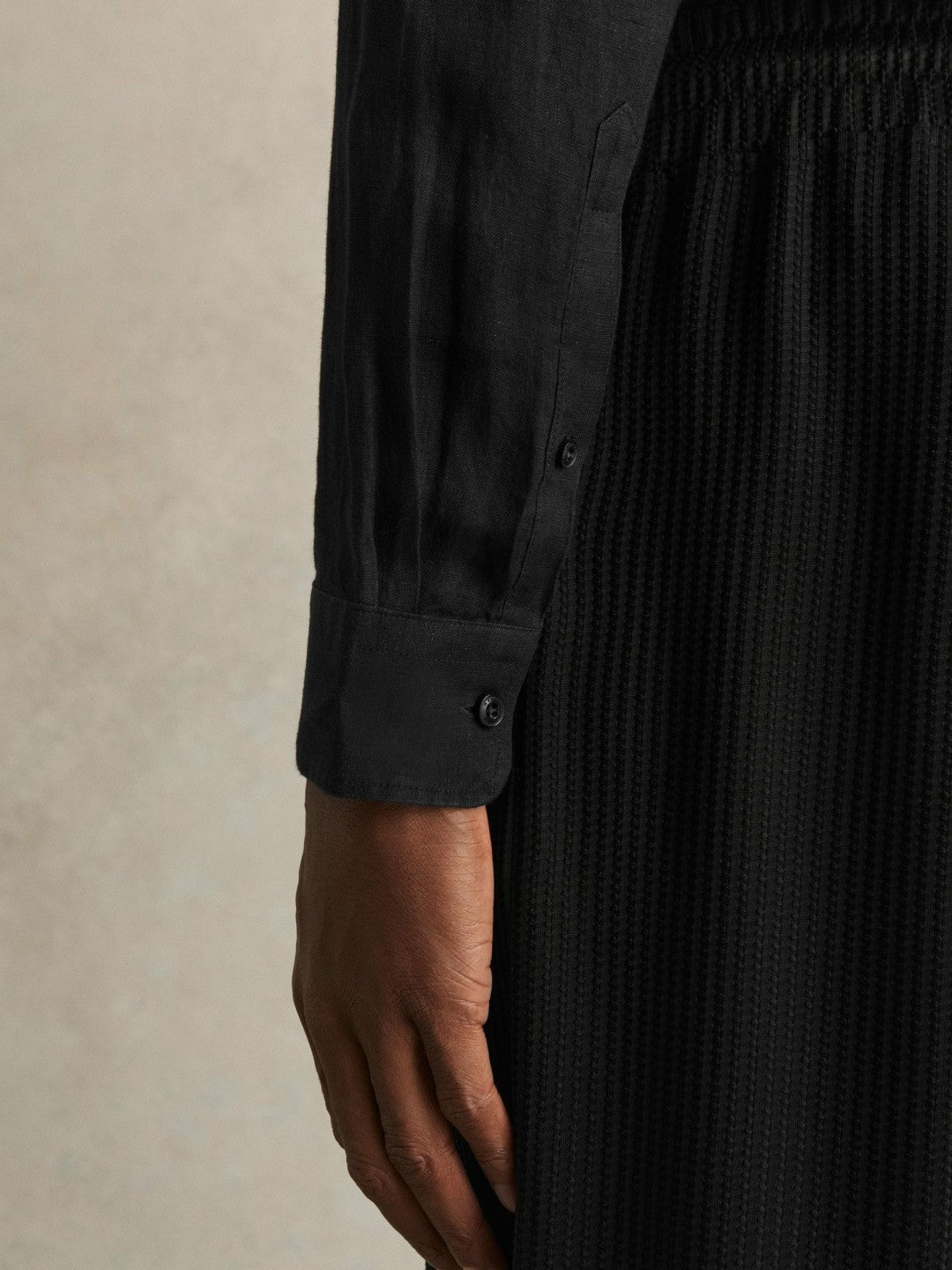 Linen Button-Through Shirt Black | Men