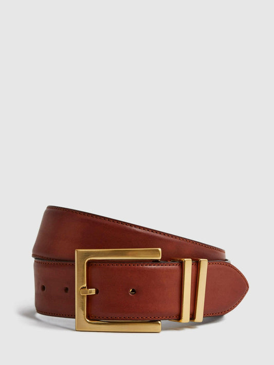 Leather Square Buckle Belt Tan | Women