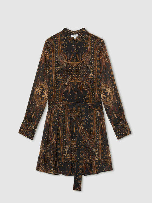 Botanical-Print Chiffon Mini Dress Navy | Women