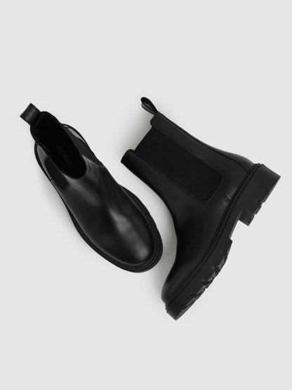 Leather Cleated Sole Chelsea Boots Black | Women