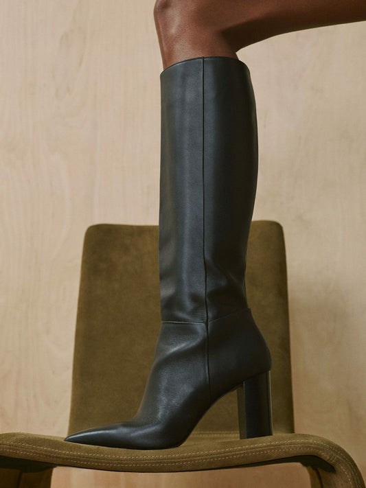 Block Heel Knee High Boots Black | Women