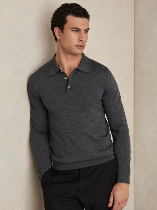 Merino Wool Polo Shirt Derby Grey Marl | Men