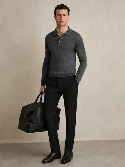 Merino Wool Polo Shirt Derby Grey Marl | Men