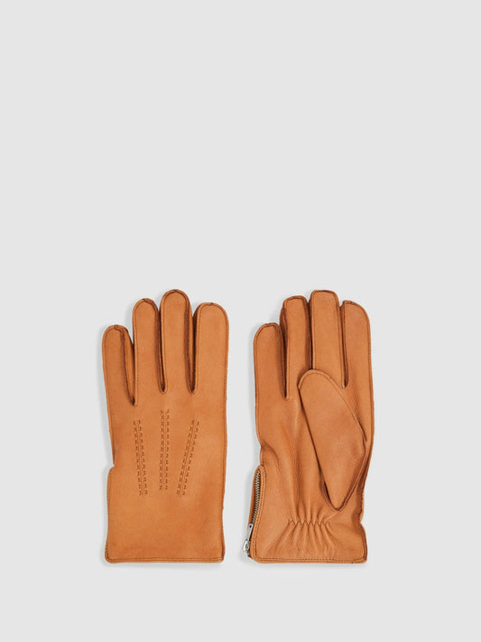 Leather Zip-Side Gloves Tan | Men