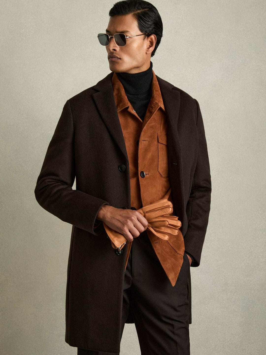 Leather Zip-Side Gloves Tan | Men