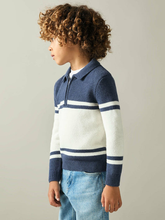 9-13 yrs Half-Zip Colour-Block Polo Shirt Blue/White | Children & Baby