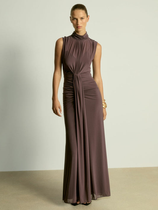 Sheer Ruched Maxi Dress Taupe | Women
