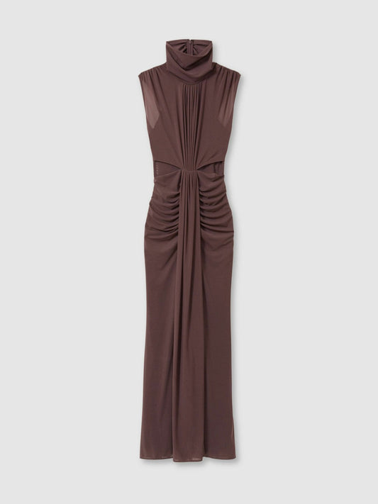 Sheer Ruched Maxi Dress Taupe | Women