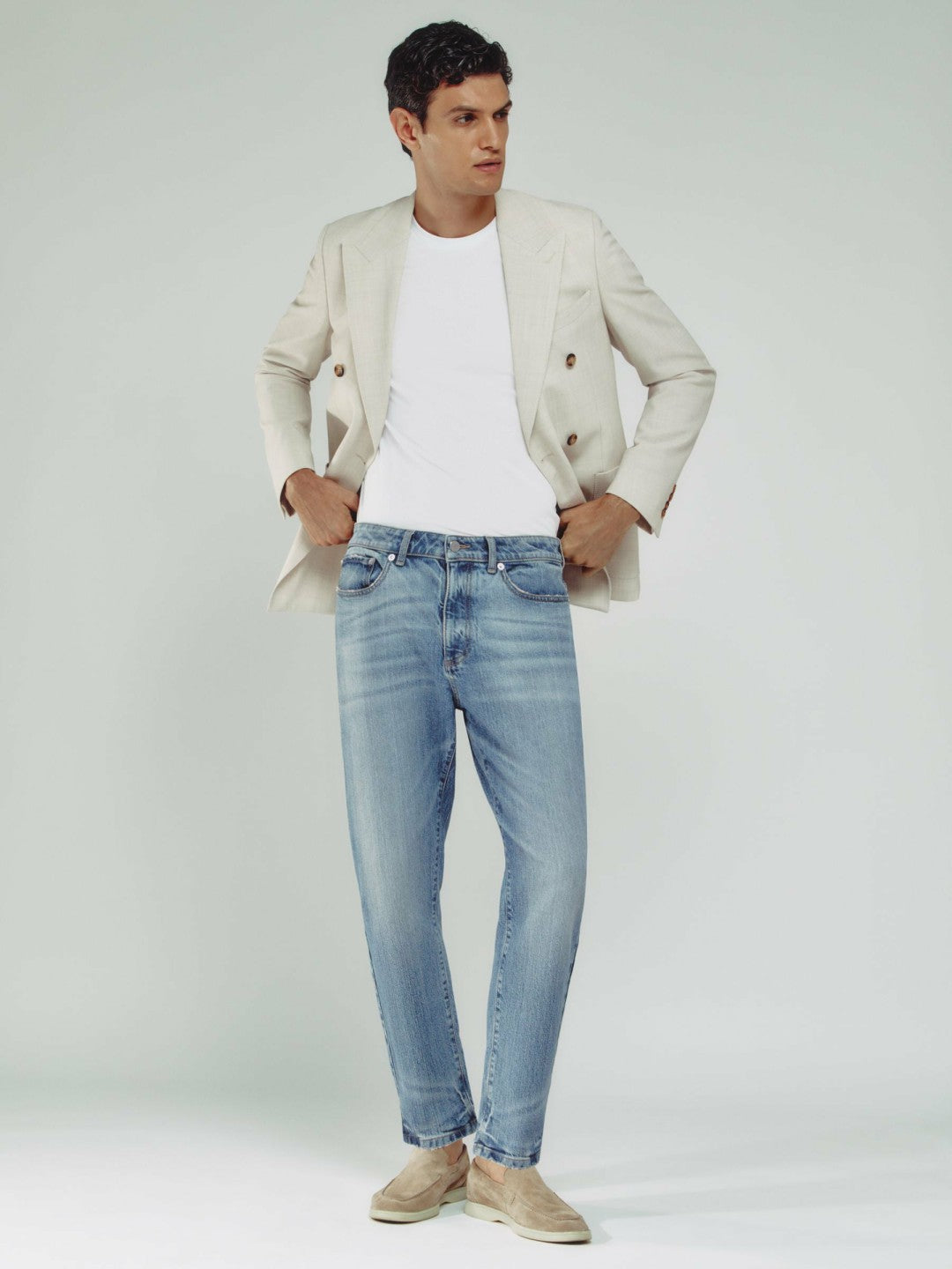 Relaxed-Fit Cropped Jeans Light Blue Wash | Men