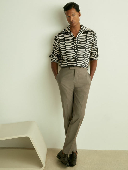 Abstract-Print Twill Cuban-Collar Shirt Black/White | Men