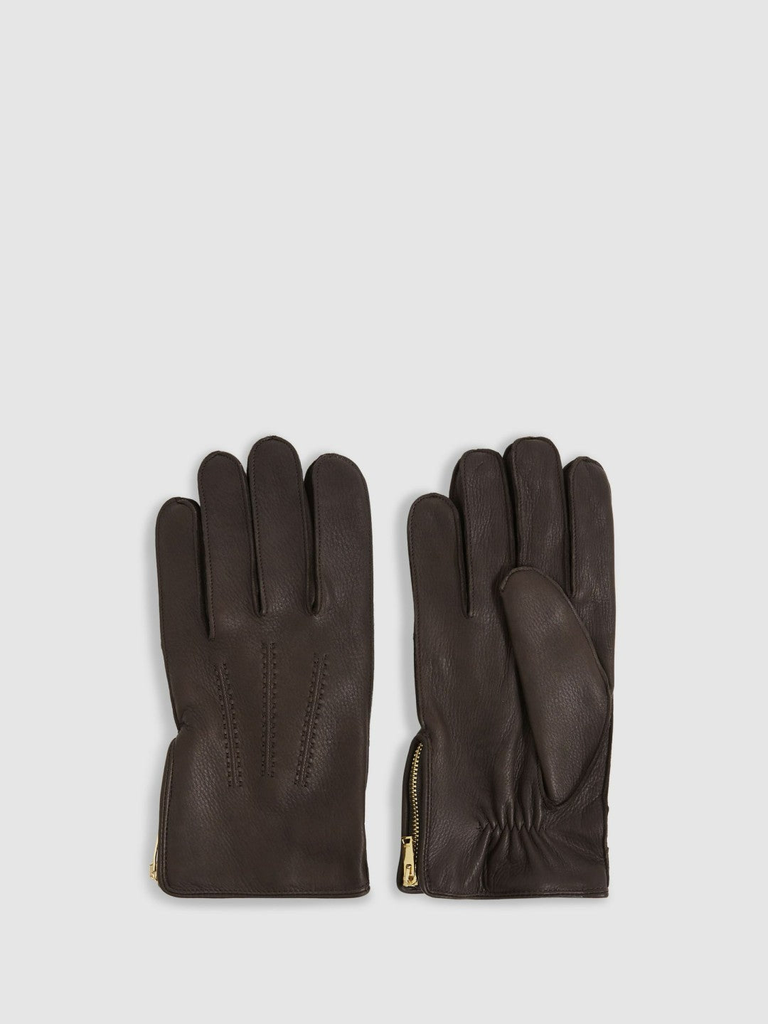 Leather Zip-Side Gloves Dark Brown | Men
