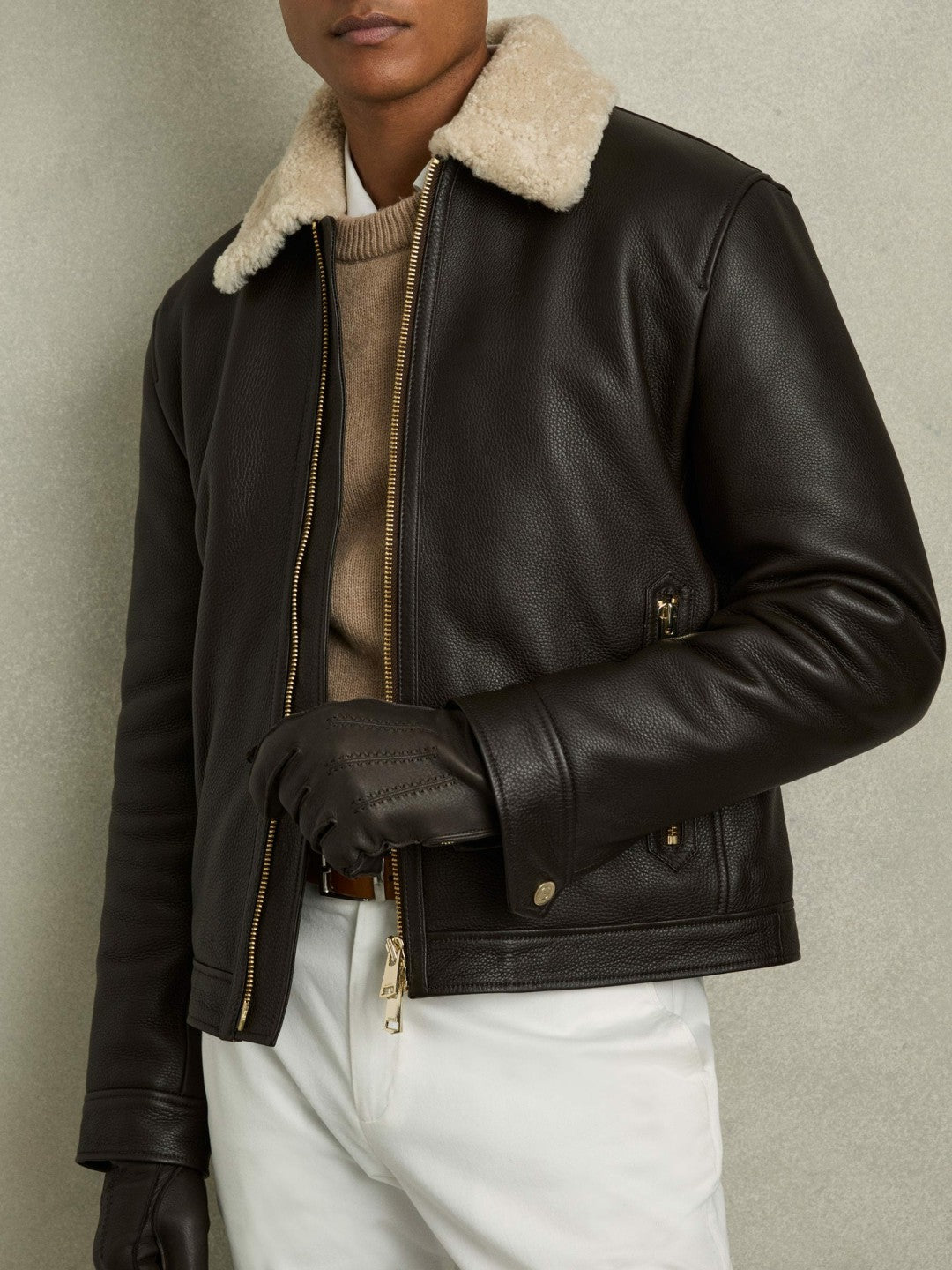 Leather Zip-Side Gloves Dark Brown | Men