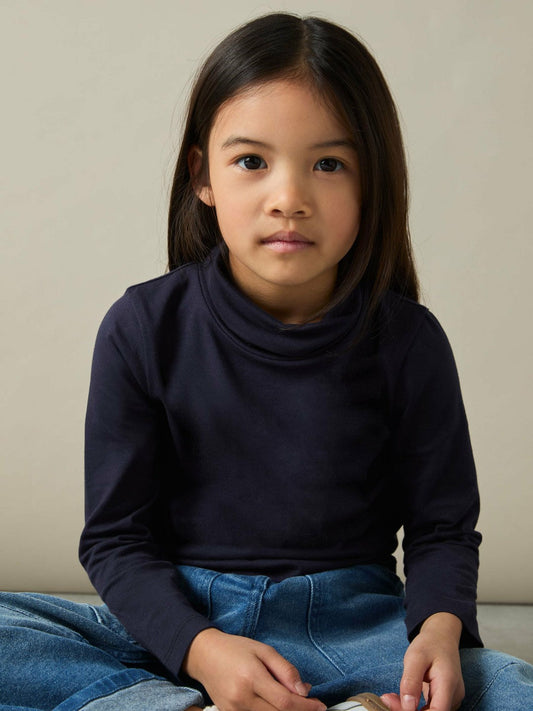 4-9 yrs Cotton-Jersey Roll-Neck Top with Stretch Navy | Children & Baby