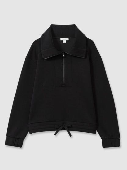 Interlock Half-Zip Drawstring-Hem Sweatshirt Black | Women