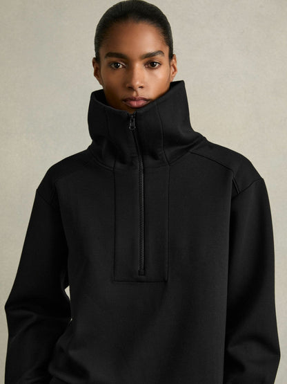 Interlock Half-Zip Drawstring-Hem Sweatshirt Black | Women