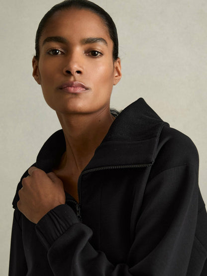Interlock Half-Zip Drawstring-Hem Sweatshirt Black | Women