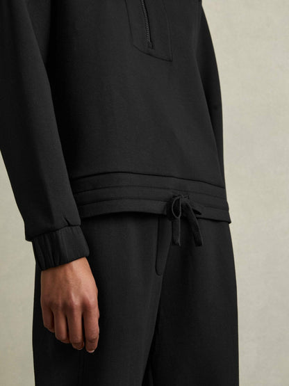 Interlock Half-Zip Drawstring-Hem Sweatshirt Black | Women
