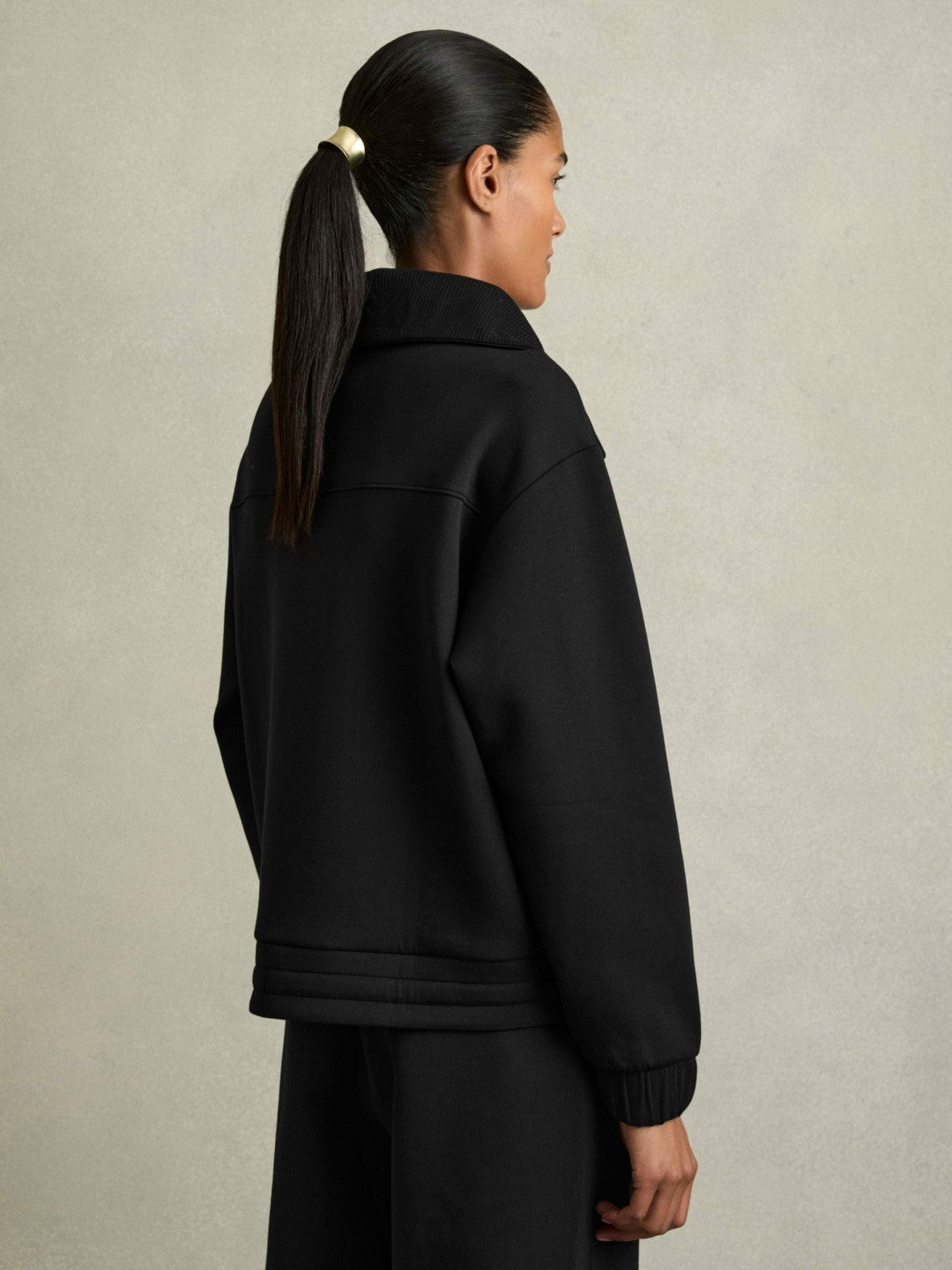 Interlock Half-Zip Drawstring-Hem Sweatshirt Black | Women