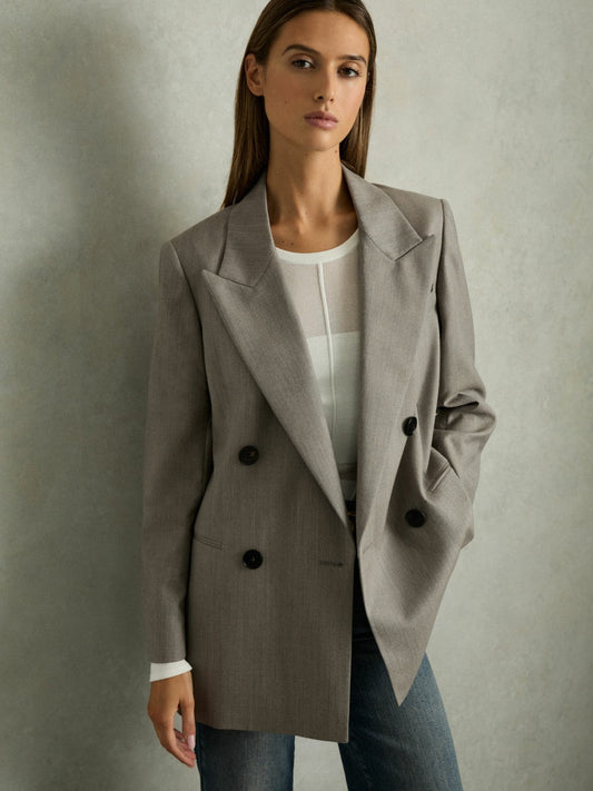 Wool Oversized Double-Breasted Blazer Grey | Women