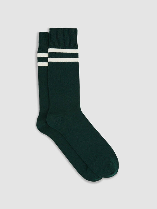 Striped Socks With Wool And Cashmere Forest Green/Ecru | Men