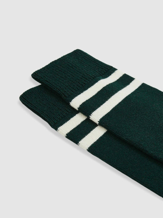 Striped Socks With Wool And Cashmere Forest Green/Ecru | Men