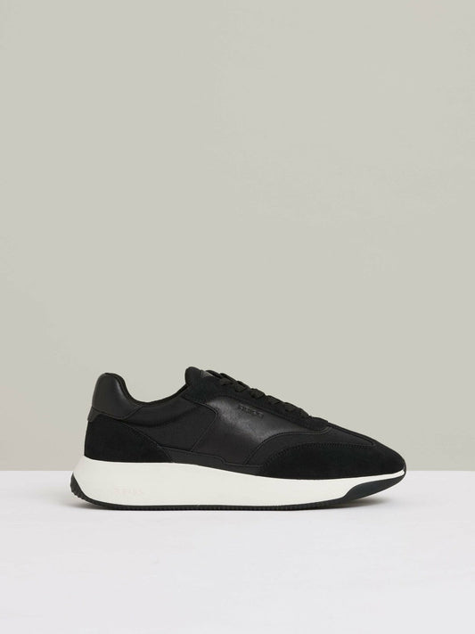 Leather Suede Running Trainers Black/White | Men