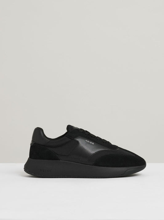 Leather Suede Running Trainers All Black | Men