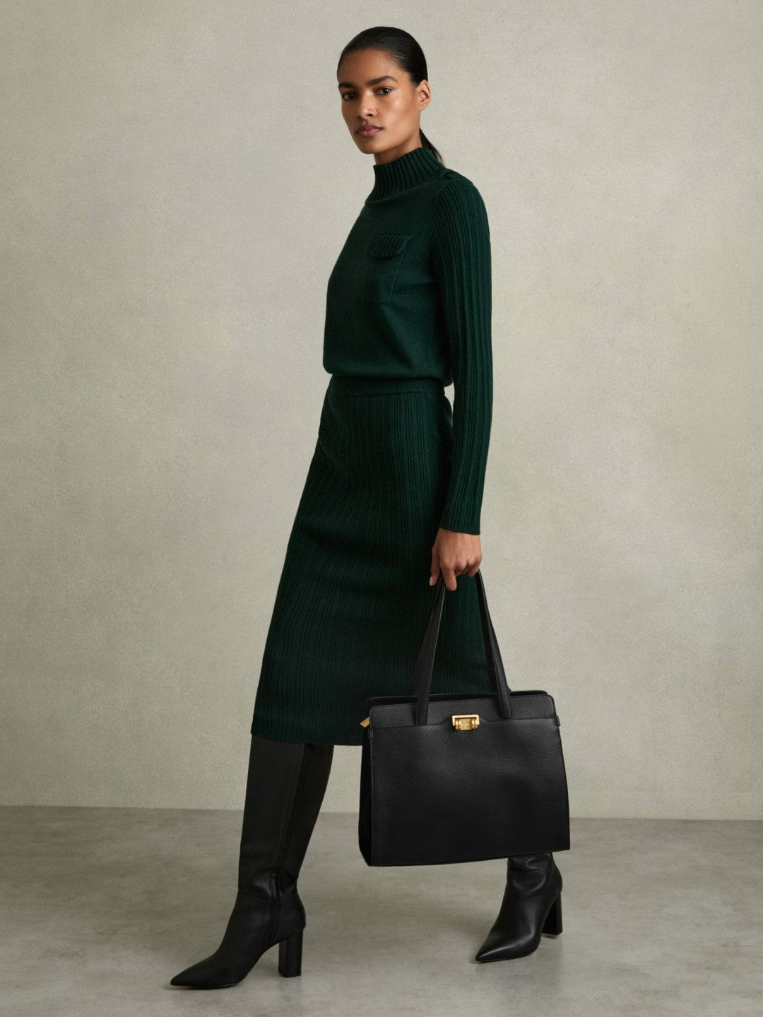 Grained Leather Tote Bag Black | Women