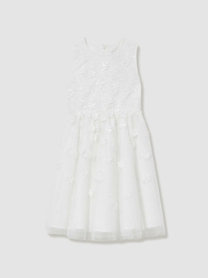 13-14 yrs Tulle Floral-Embroidered Bridesmaid Dress Ivory | Children & Baby
