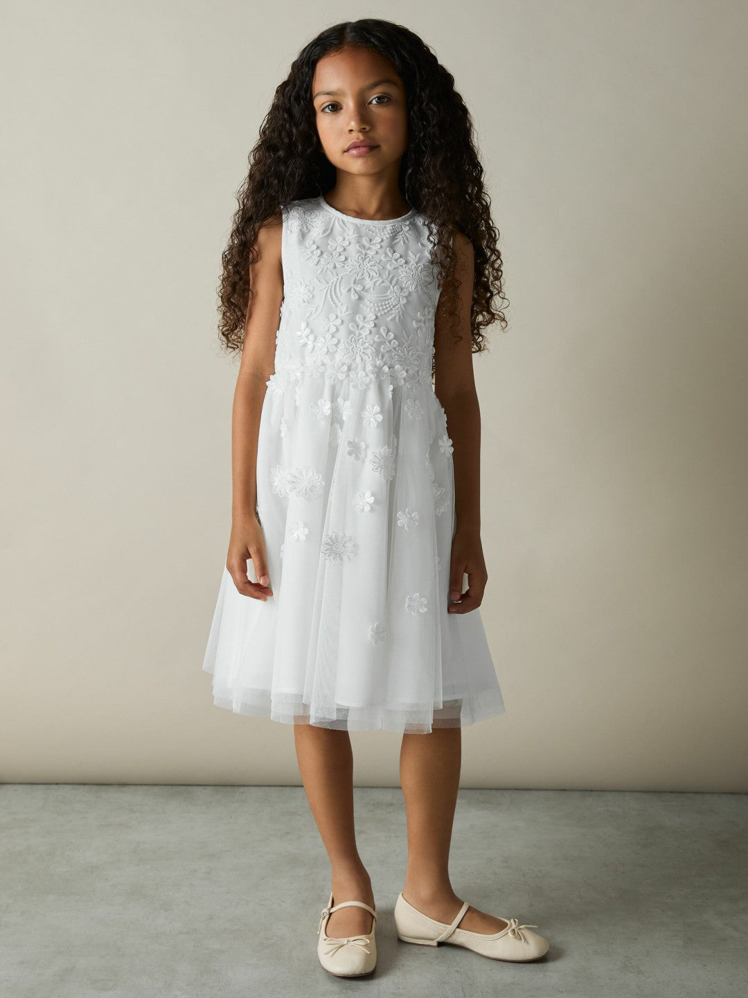 13-14 yrs Tulle Floral-Embroidered Bridesmaid Dress Ivory | Children & Baby