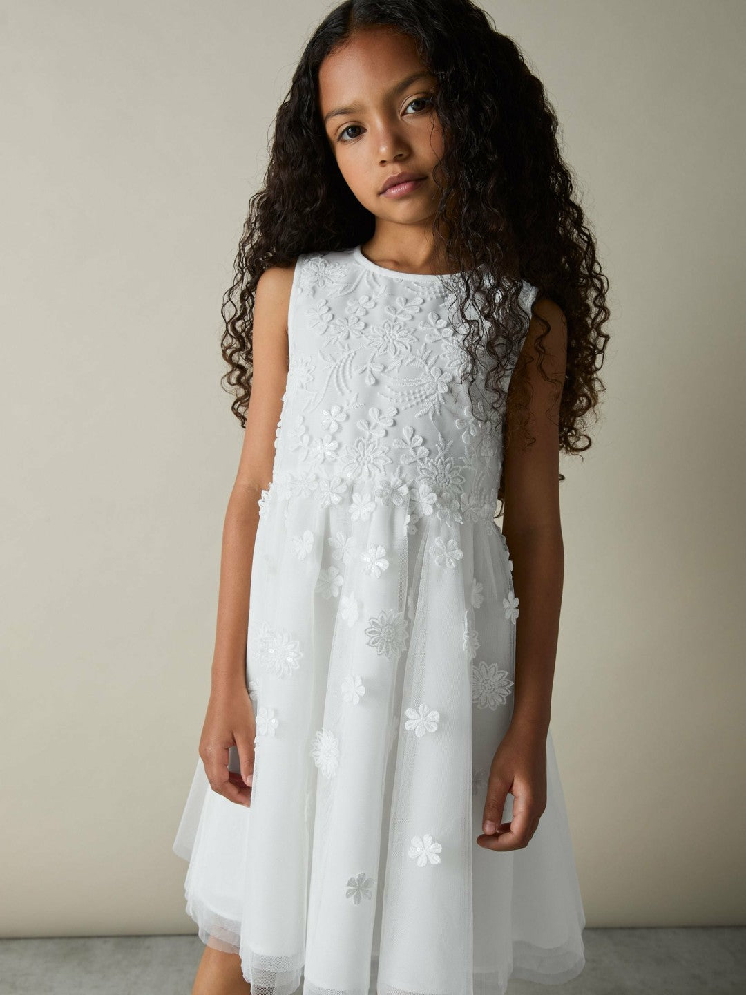 13-14 yrs Tulle Floral-Embroidered Bridesmaid Dress Ivory | Children & Baby
