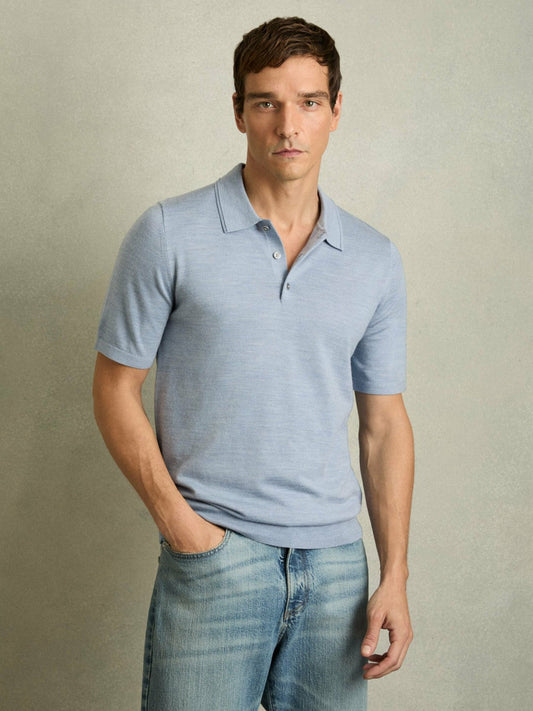 Merino Wool Polo Shirt Soft Blue | Men