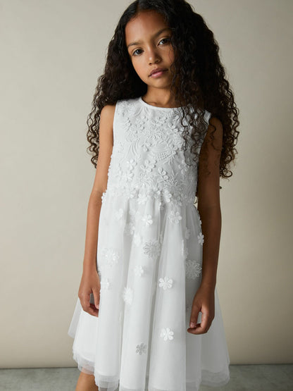 9-13 yrs Tulle Floral-Embroidered Bridesmaid Dress Ivory | Children & Baby
